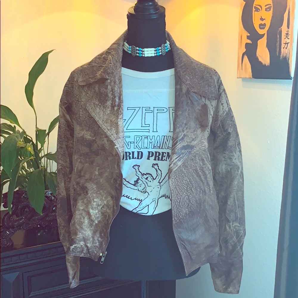 Vintage Brown Leather Bomber Jacket